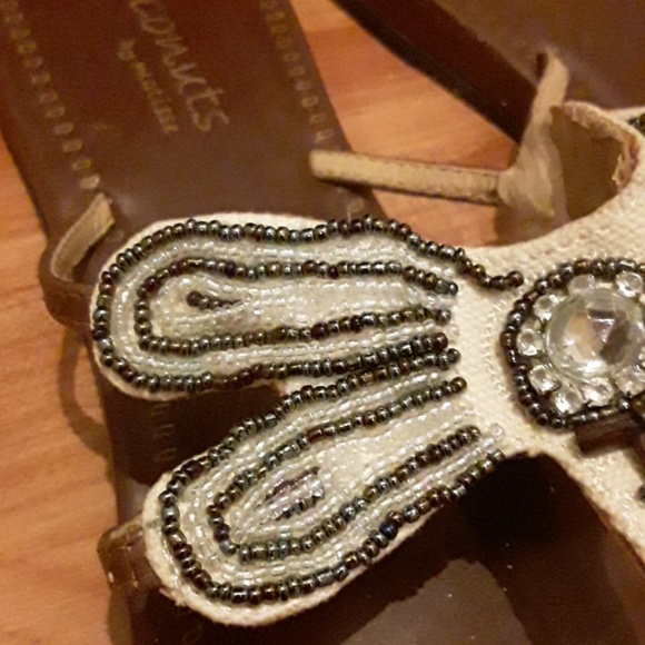 ⚡Black & Whiite Beaded Leather Sandals - Picture 4 of 7